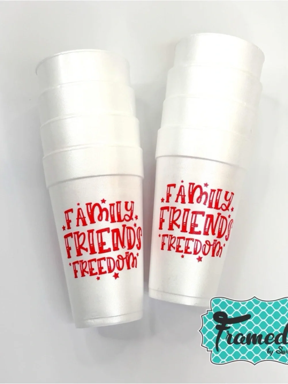8 White Foam Cups with Red 